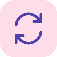 Two purple arrows form a circle on a light pink background, representing a synchronization or refresh icon.