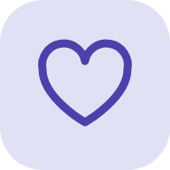 A simple purple heart outline centered on a rounded light purple square background.