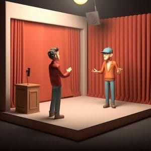 3d illustration of a Harmful man talking to a man in a room.