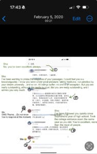 A chat log exhibiting a conversation in multiple languages, with participants discussing feelings of admiration and pressure related to parenting. Time, date, and editing options are also visible on the screen.